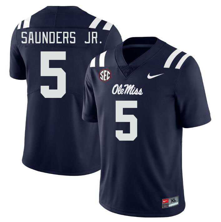 Men #5 John Saunders Jr. Ole Miss Rebels College Football Jerseys Stitched Sale-Navy
